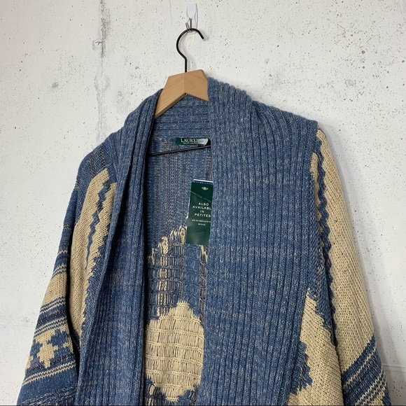 Lauren Ralph Lauren Vintage Aztec Knitted Wool Linen Blend Poncho Shawl Cardigan - Picture 9 of 16